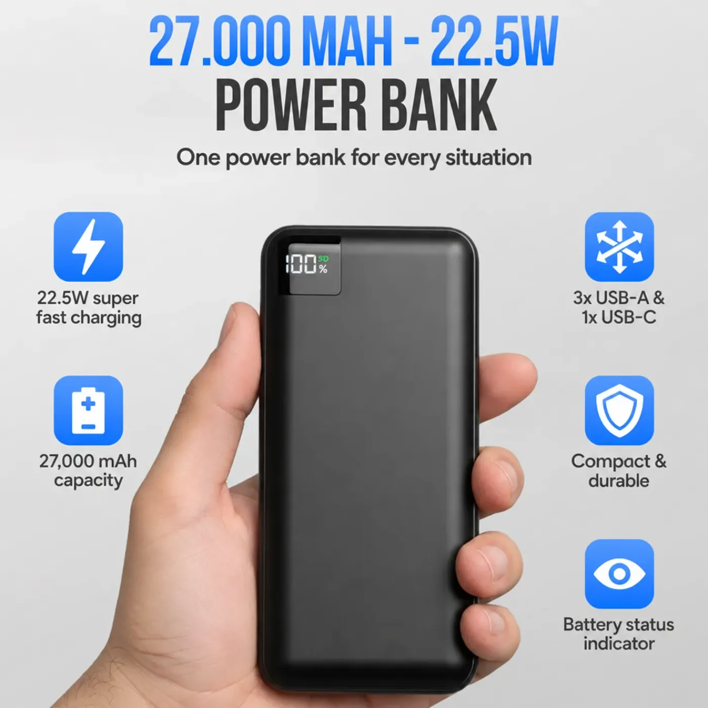 Strex Powerbank - 27.000 Mah - 22.5w Snellader - Usb-a/usb-c - O.a. Voor Iphone/samsung