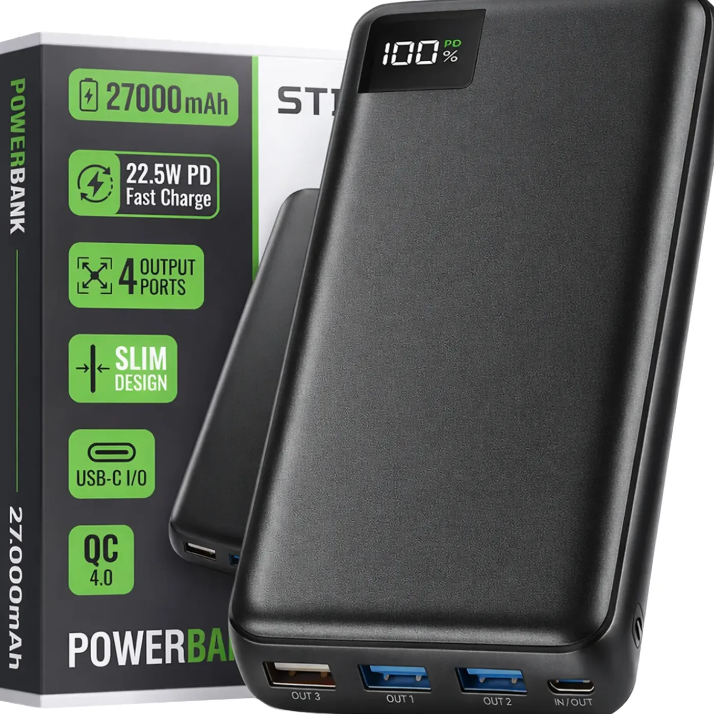 Strex Powerbank - 27.000 Mah - 22.5w Snellader - Usb-a/usb-c - O.a. Voor Iphone/samsung