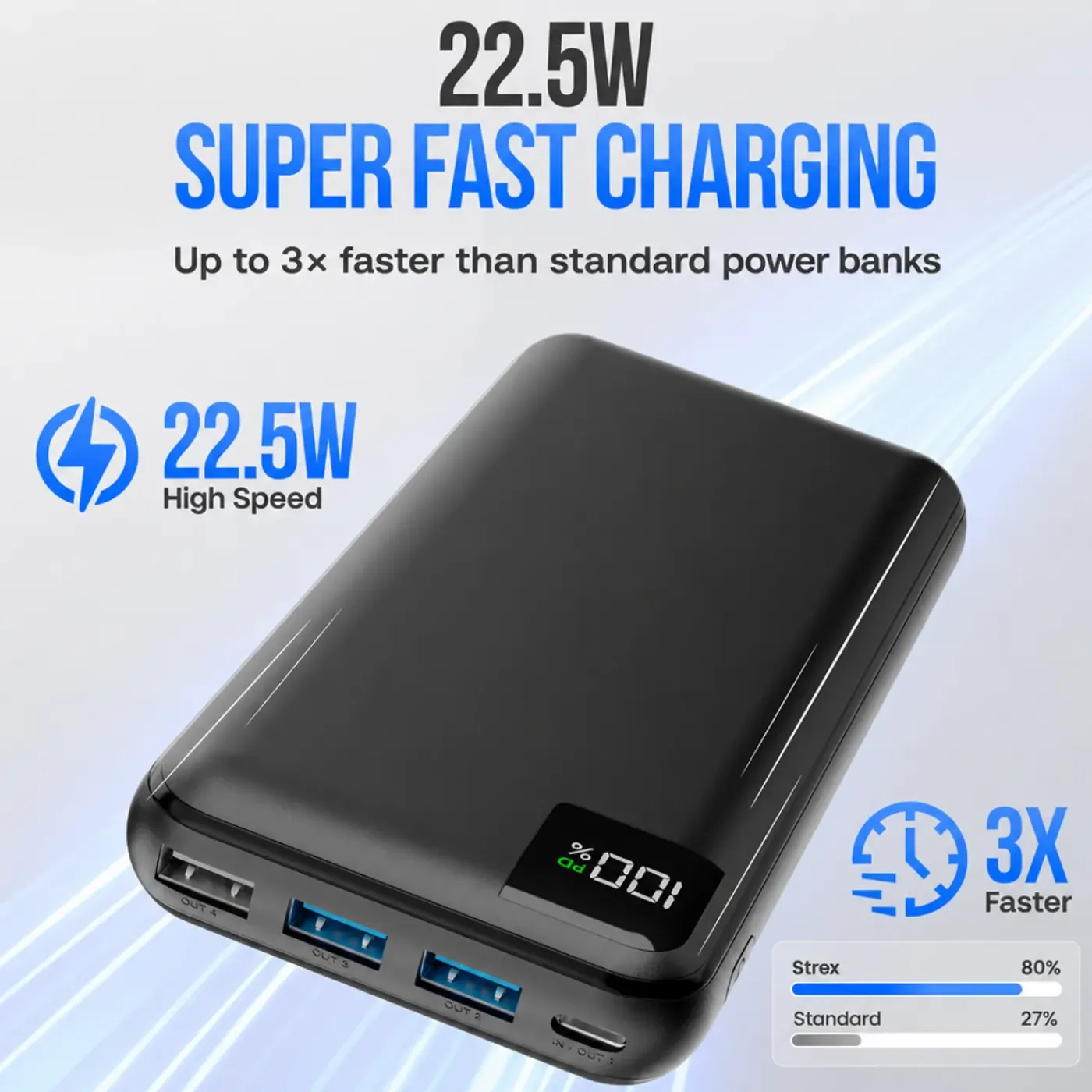 Strex Powerbank - 27.000 Mah - 22.5w Snellader - Usb-a/usb-c - O.a. Voor Iphone/samsung