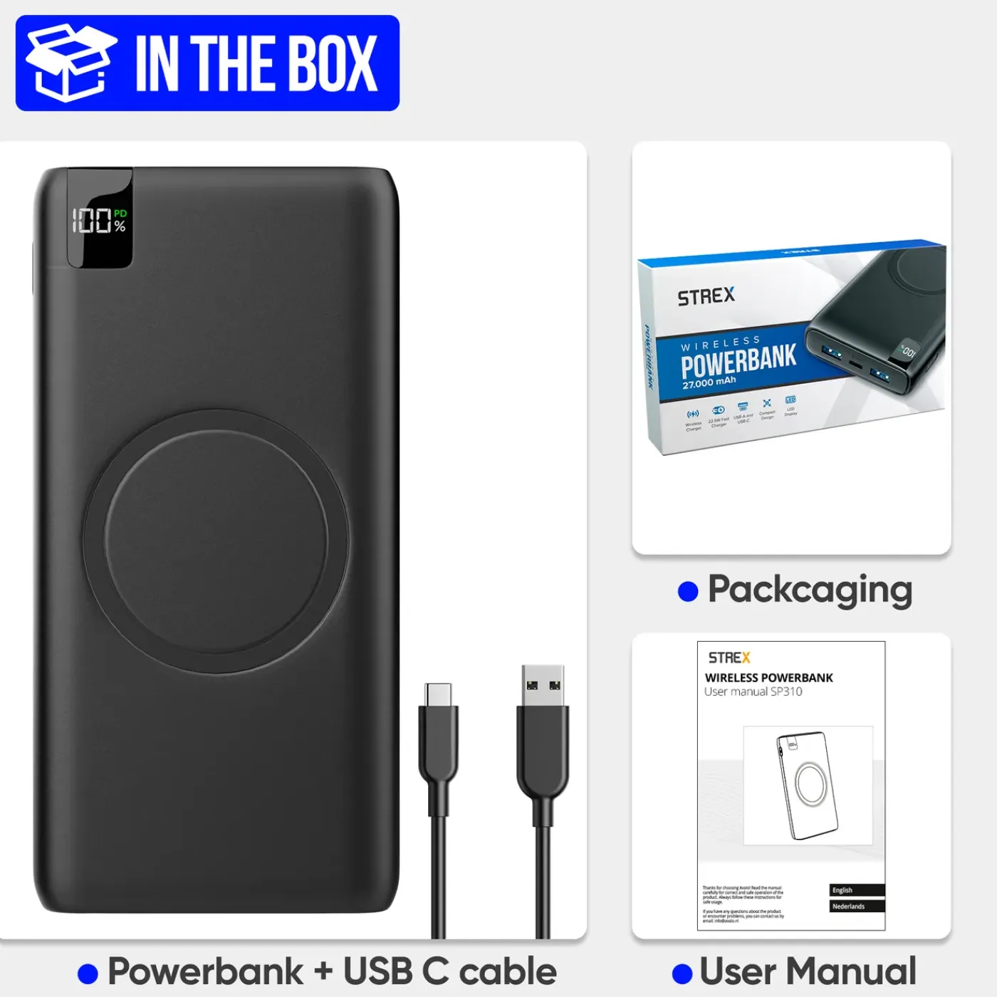 Strex Powerbank Met Draadloze Qi Snellader - 27.000 Mah - 22.5w - O.a. Voor Iphone/samsung