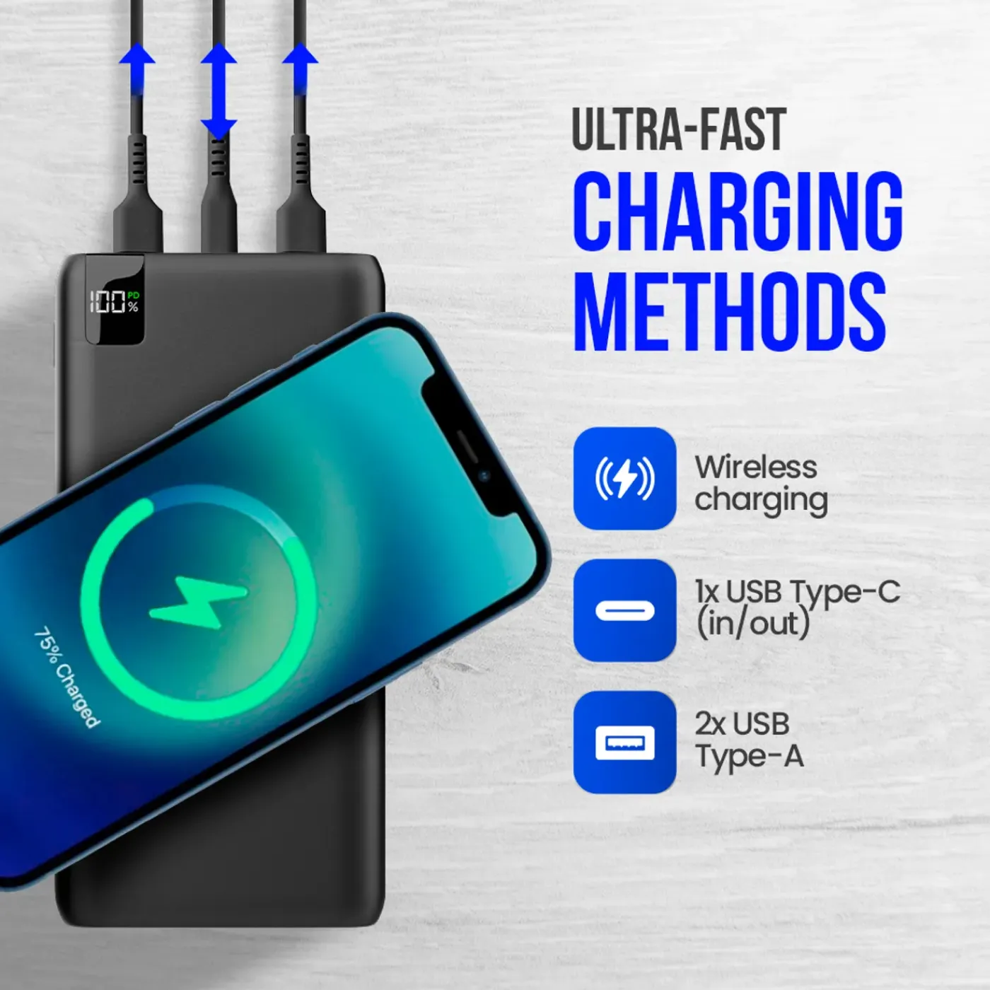 Strex Powerbank Met Draadloze Qi Snellader - 27.000 Mah - 22.5w - O.a. Voor Iphone/samsung