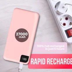 Strex Powerbank Roze - 27.000 Mah - 22.5w Snellader - Usb-a/usb-c - O.a. Voor Iphone/samsung