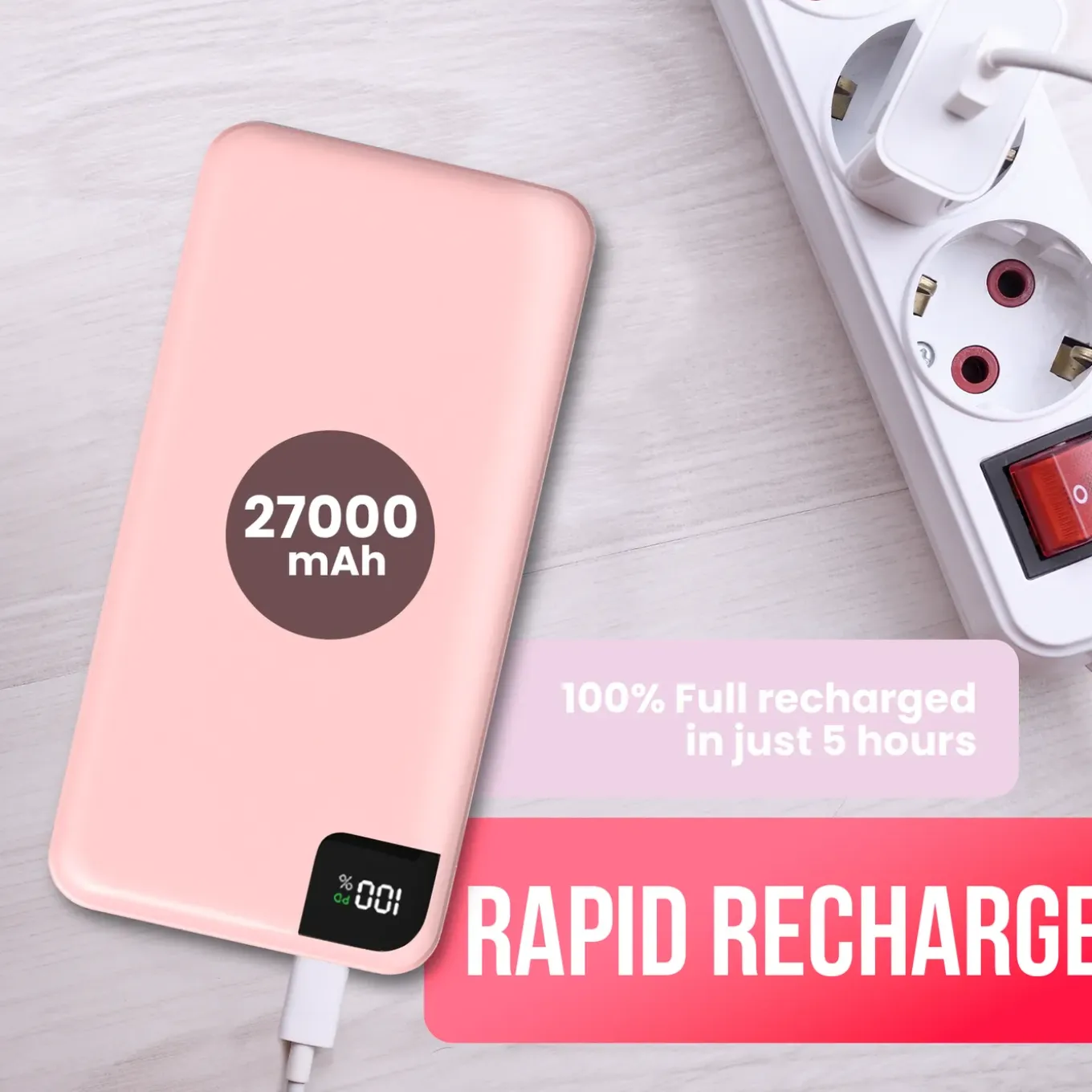 Strex Powerbank Roze - 27.000 Mah - 22.5w Snellader - Usb-a/usb-c - O.a. Voor Iphone/samsung