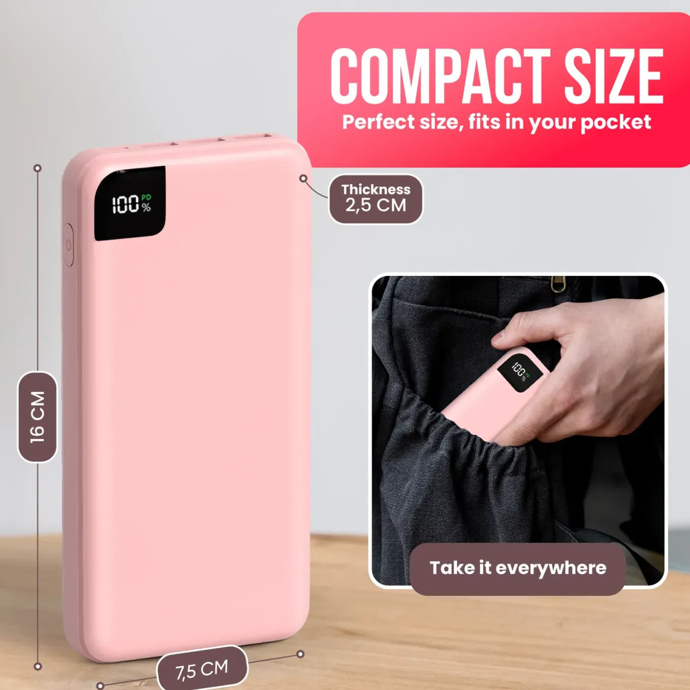 Strex Powerbank Roze - 27.000 Mah - 22.5w Snellader - Usb-a/usb-c - O.a. Voor Iphone/samsung