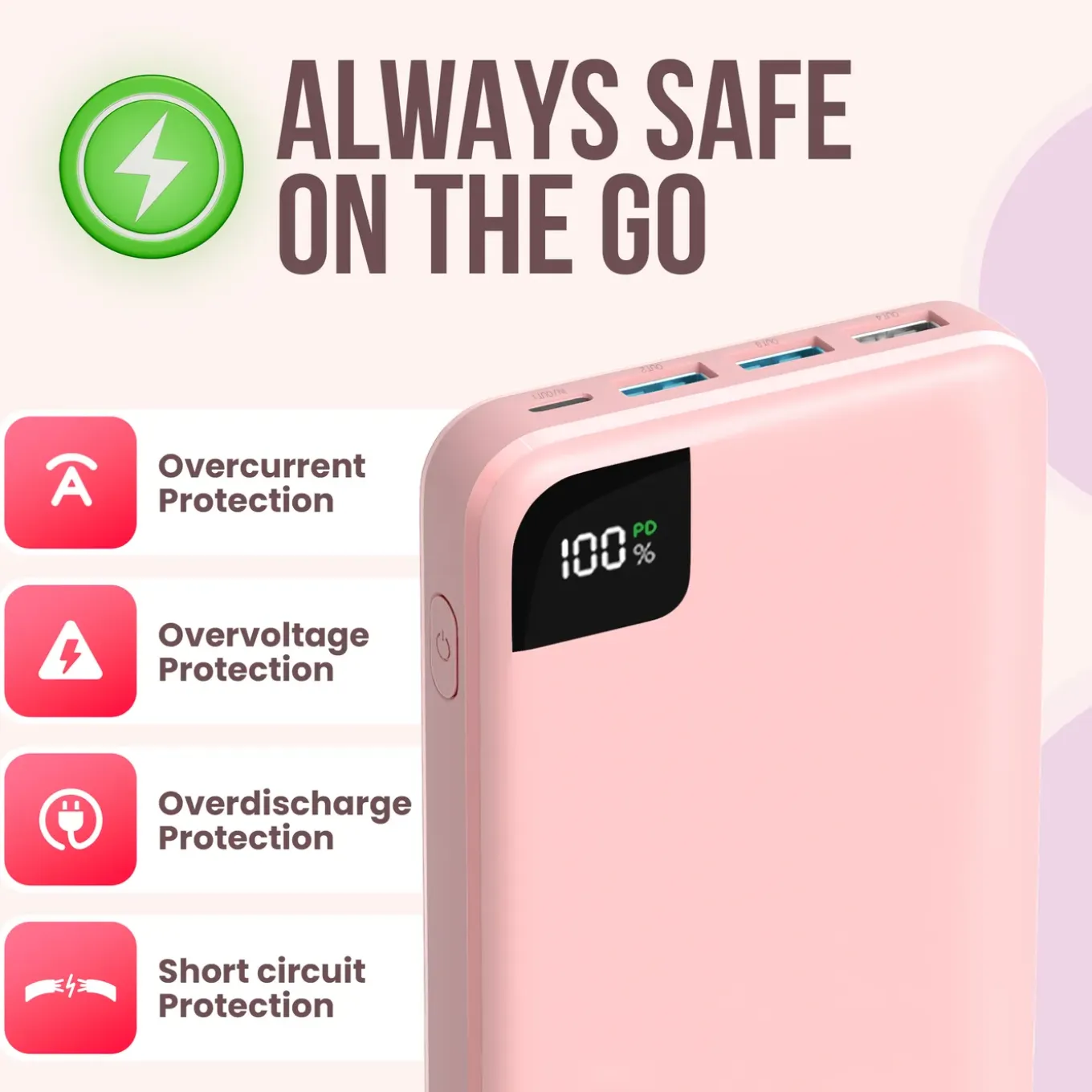 Strex Powerbank Roze - 27.000 Mah - 22.5w Snellader - Usb-a/usb-c - O.a. Voor Iphone/samsung