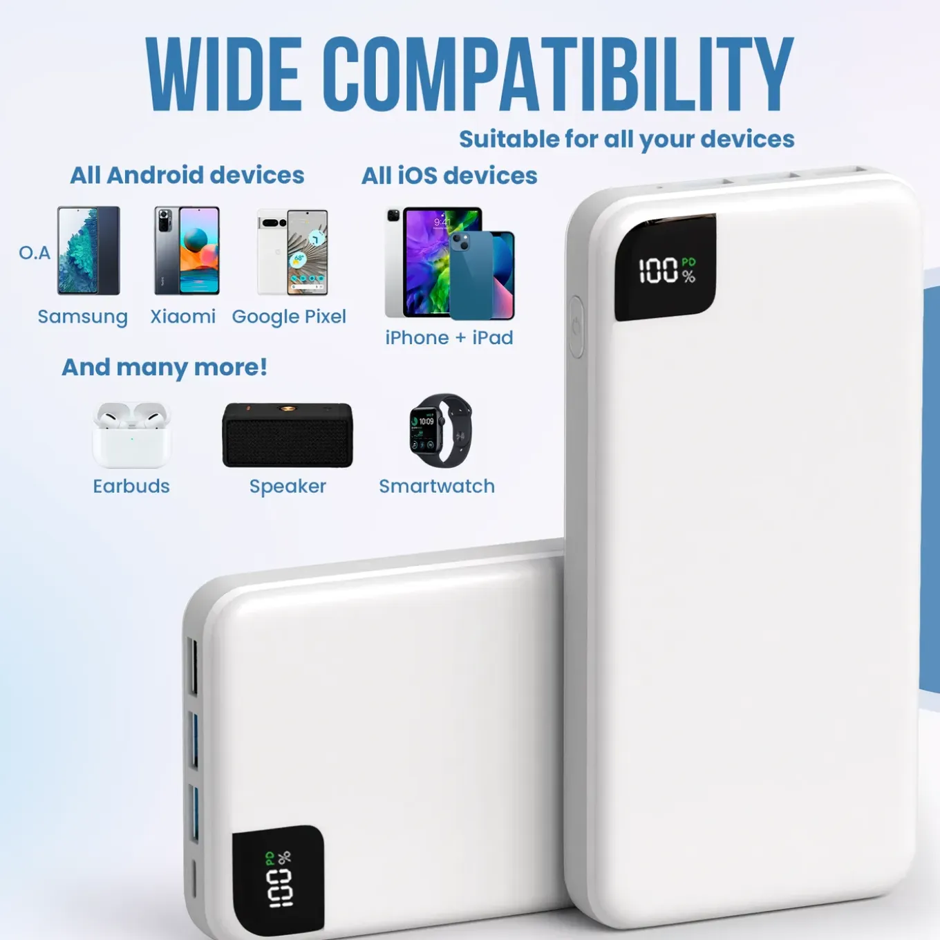 Strex Powerbank Wit - 27.000 Mah - 22.5w Snellader - Usb-a/usb-c - O.a. Voor Iphone/samsung