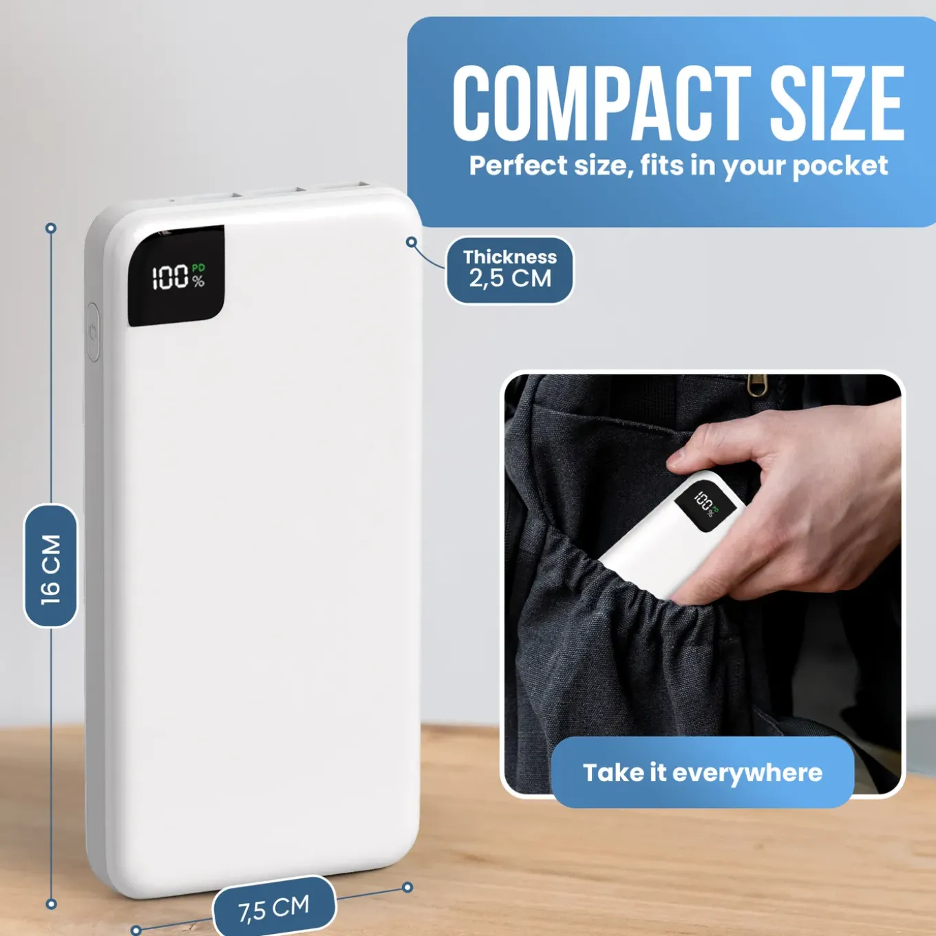 Strex Powerbank Wit - 27.000 Mah - 22.5w Snellader - Usb-a/usb-c - O.a. Voor Iphone/samsung