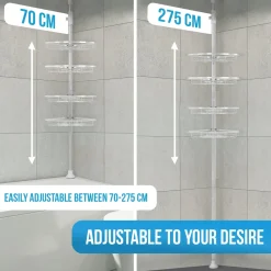 Strex Telescopisch Doucherek Rvs - Verstelbaar 70-275 Cm - 4 Mandjes - Zonder Boren/schroeven