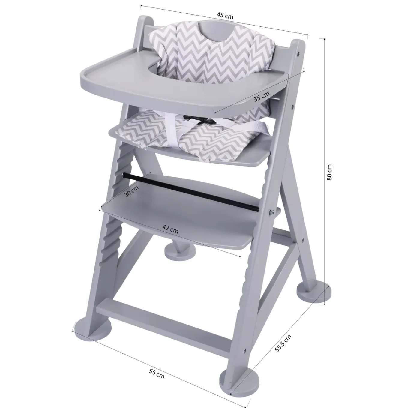 Sunny Fynn Kinderstoel Van Hout - Vanaf Ca. 9 Maanden - Grijs - 55,5 X 55 X 80 Cm