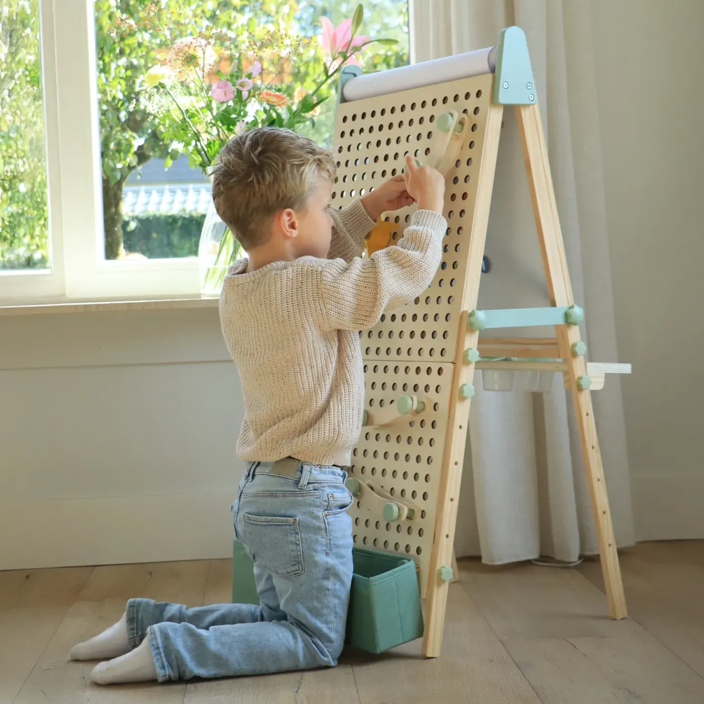 Sunny Mika Activiteiten Ezel Voor Kinderen - Met Pegboard - Hout - Beige