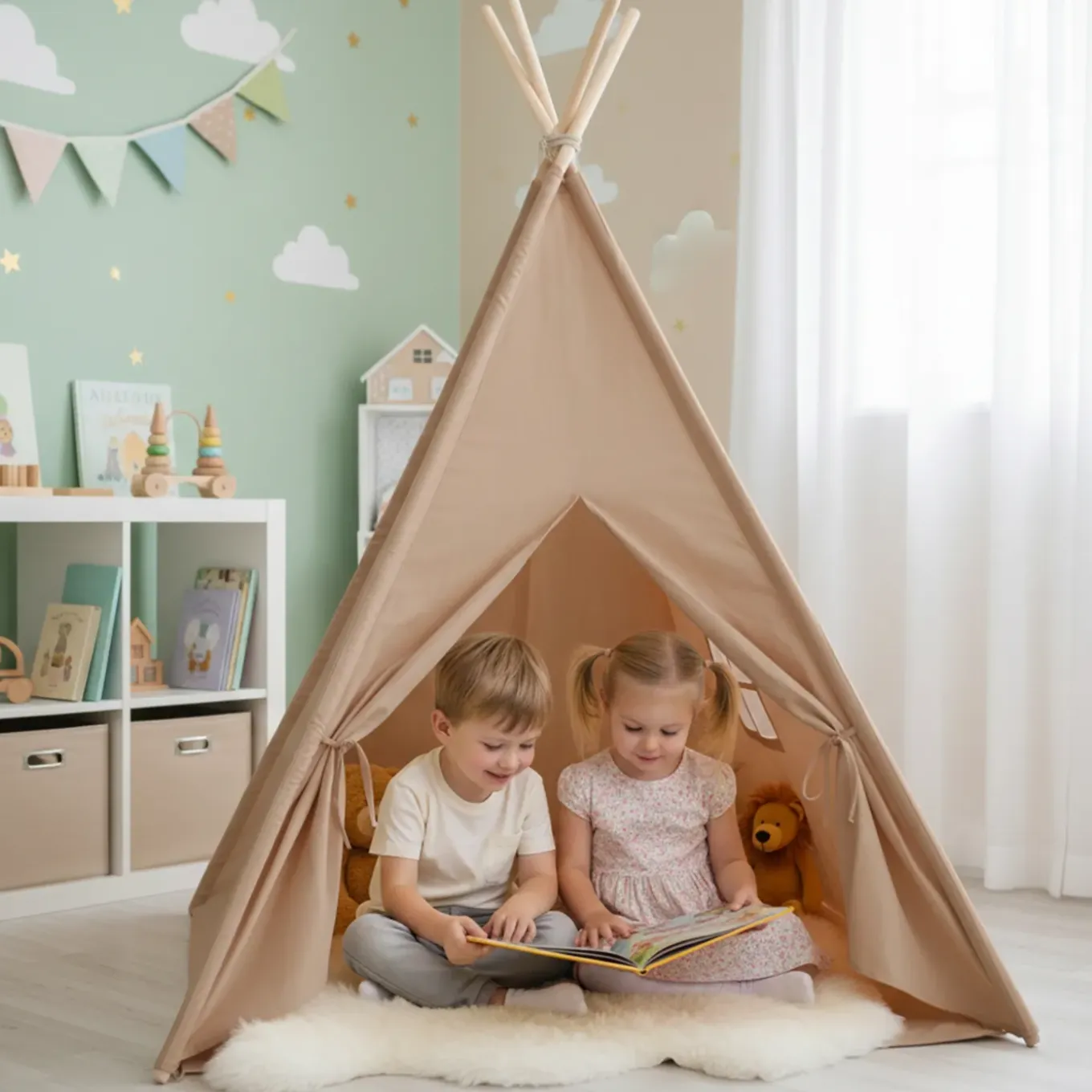 Sunny Vera Tipi Tent Voor Kinderen - Speeltent Met Ramen - Beige