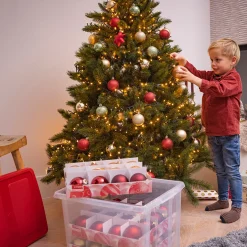Sunware Nesta Kerst Opbergbox 45l Met Trays Voor 64 Ballen Transparant Rood