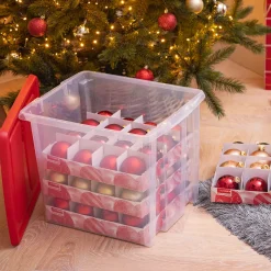 Sunware Nesta Kerst Opbergbox 45l Met Trays Voor 64 Ballen Transparant Rood