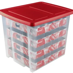 Sunware Nesta Kerst Opbergbox 45l Met Trays Voor 64 Ballen Transparant Rood