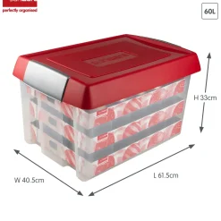 Sunware Nesta Kerst Opbergbox 60l Met Trays Voor 60 Kerstballen Transparant Rood