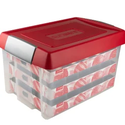 Sunware Nesta Kerst Opbergbox 60l Met Trays Voor 60 Kerstballen Transparant Rood