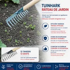 Synx Tools Tuinhark 12 Tanden Verzinkt + Nylon Straatbezem 60 Cm –– Hark Steel Buitenbezem 150 Cm