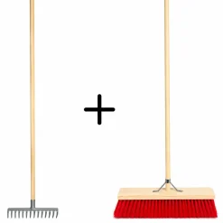 Synx Tools Tuinhark 12 Tanden Verzinkt + Nylon Straatbezem 60 Cm –– Hark Steel Buitenbezem 150 Cm
