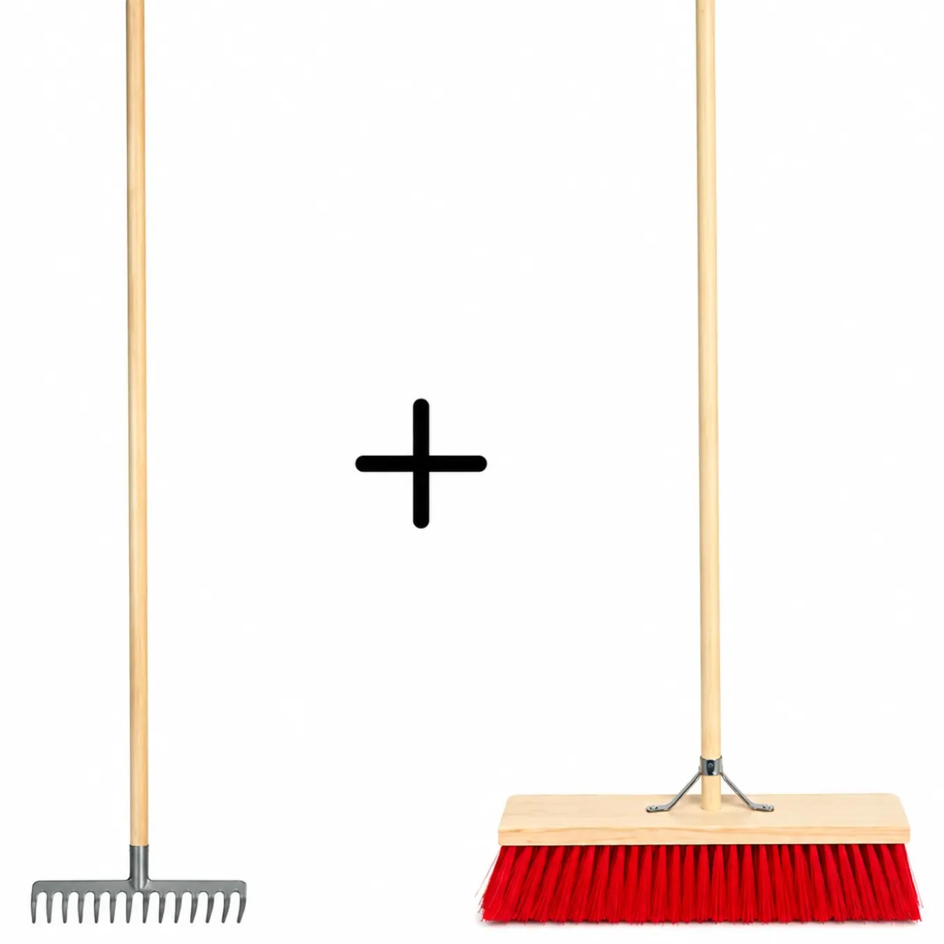 Synx Tools Tuinhark 12 Tanden Verzinkt + Nylon Straatbezem 60 Cm –– Hark Steel Buitenbezem 150 Cm