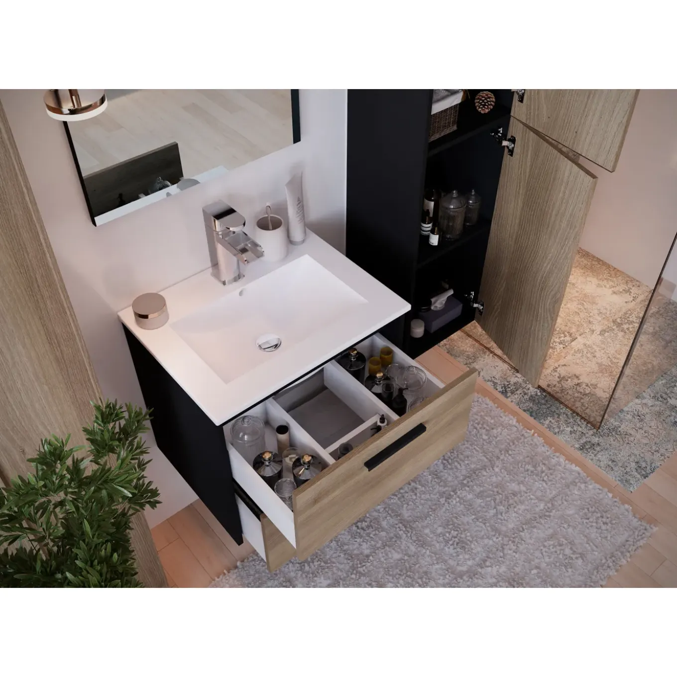Tadel badmeubelset Anna met wastafelonderkast + kolom 60cm + spiegel