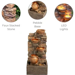 Teamson Home - Cascadefontein - 4 Niveaus - Bruin - Led - Tuin Buiten