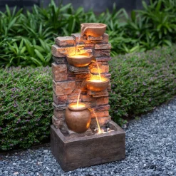 Teamson Home - Cascadefontein - 4 Niveaus - Bruin - Led - Tuin Buiten