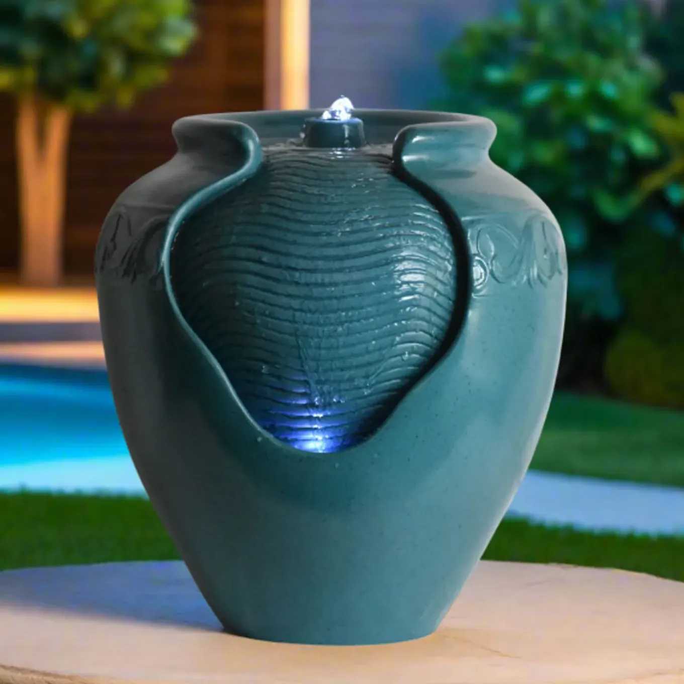 Teamson Home - Geglazuurde Pot Fontein - Led - Blauw Groen - Buiten