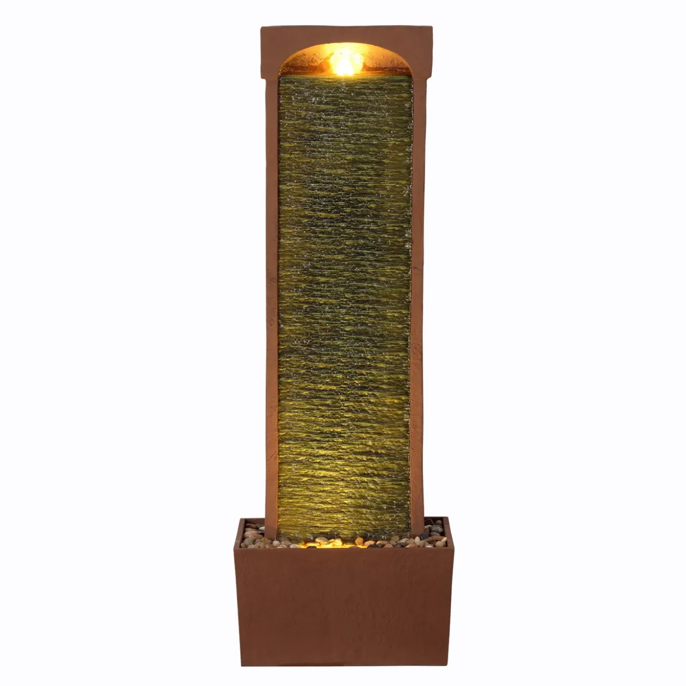 Teamson Home - Moderne Gebogen Fontein - Leisteen - Led - Rode Rots