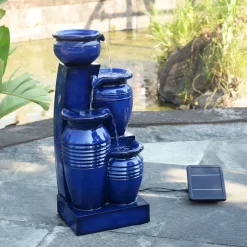 Teamson Home Waterornament Rj-23062n Kom Met 4 Niveaus Zonne-energie Marineblauw