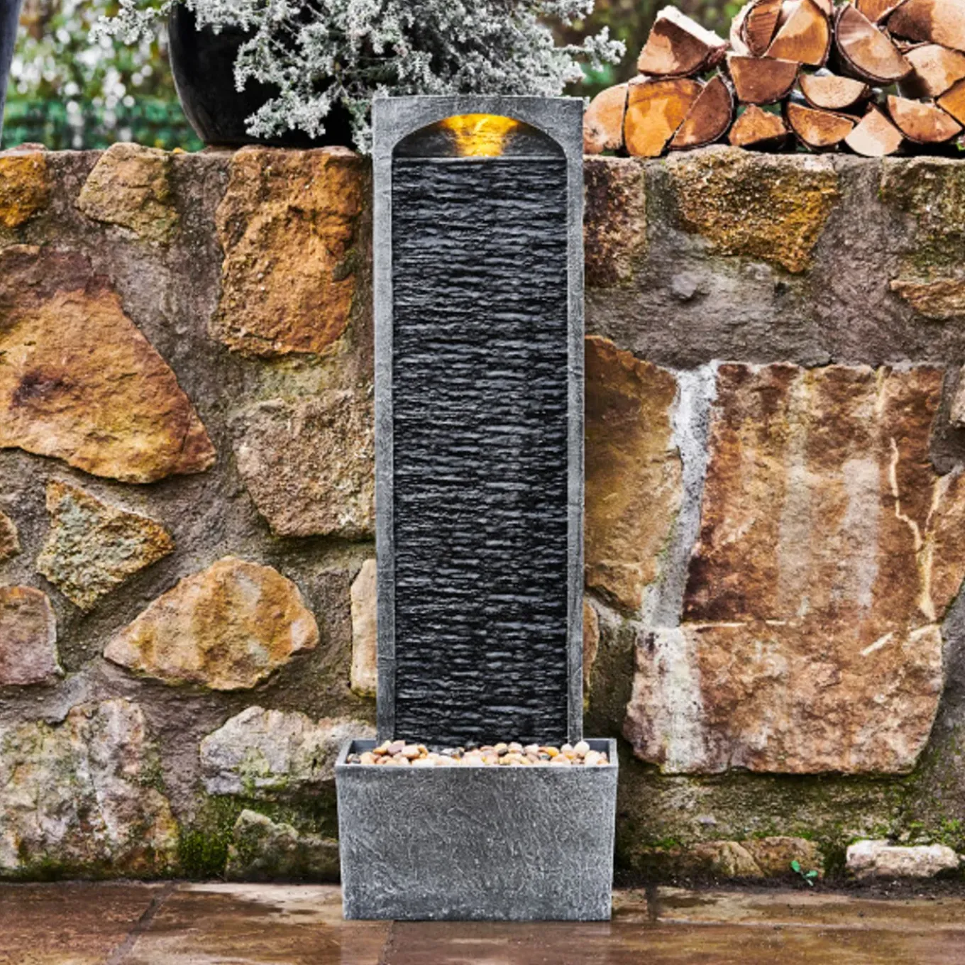 Teamson Home - Waterval Fontein - Led - Grijs - Buiten