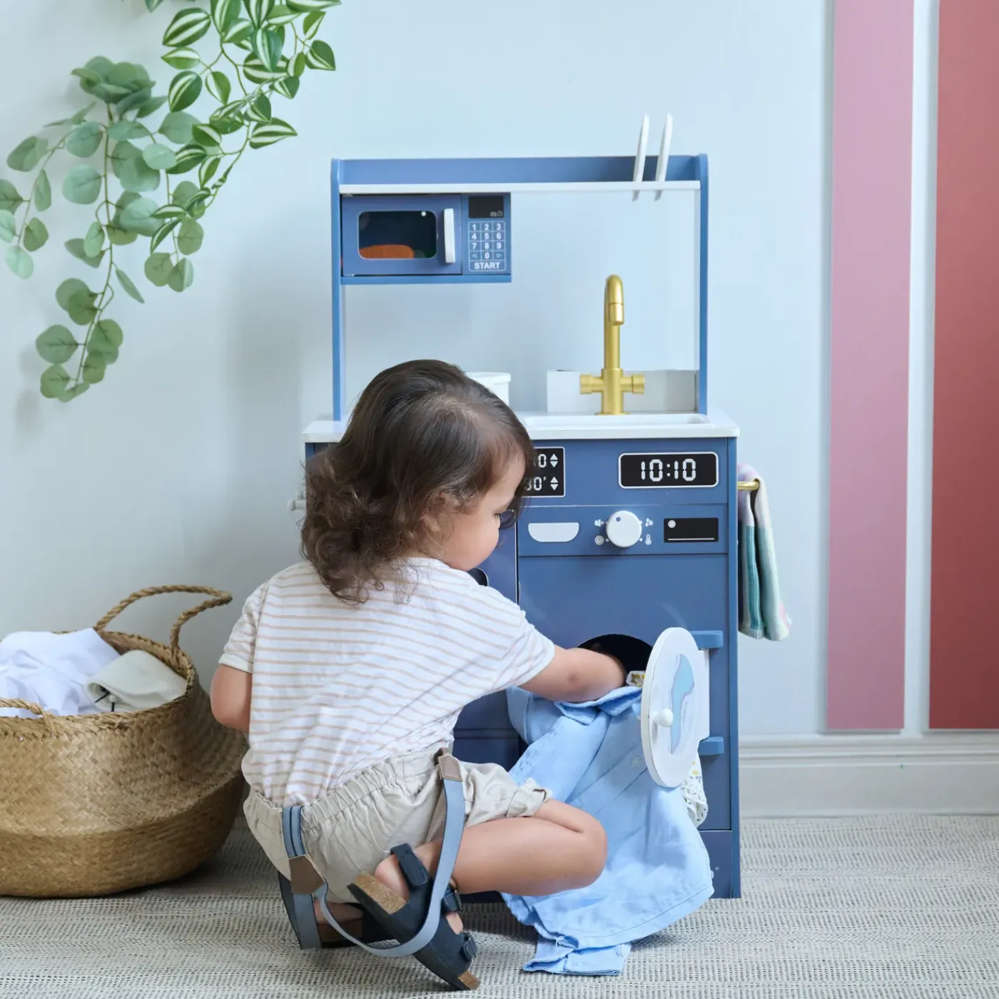 Teamson Kids - Blauwe Houten Speelkeuken Little Chef - Gootsteen, Tuin, Accessoires