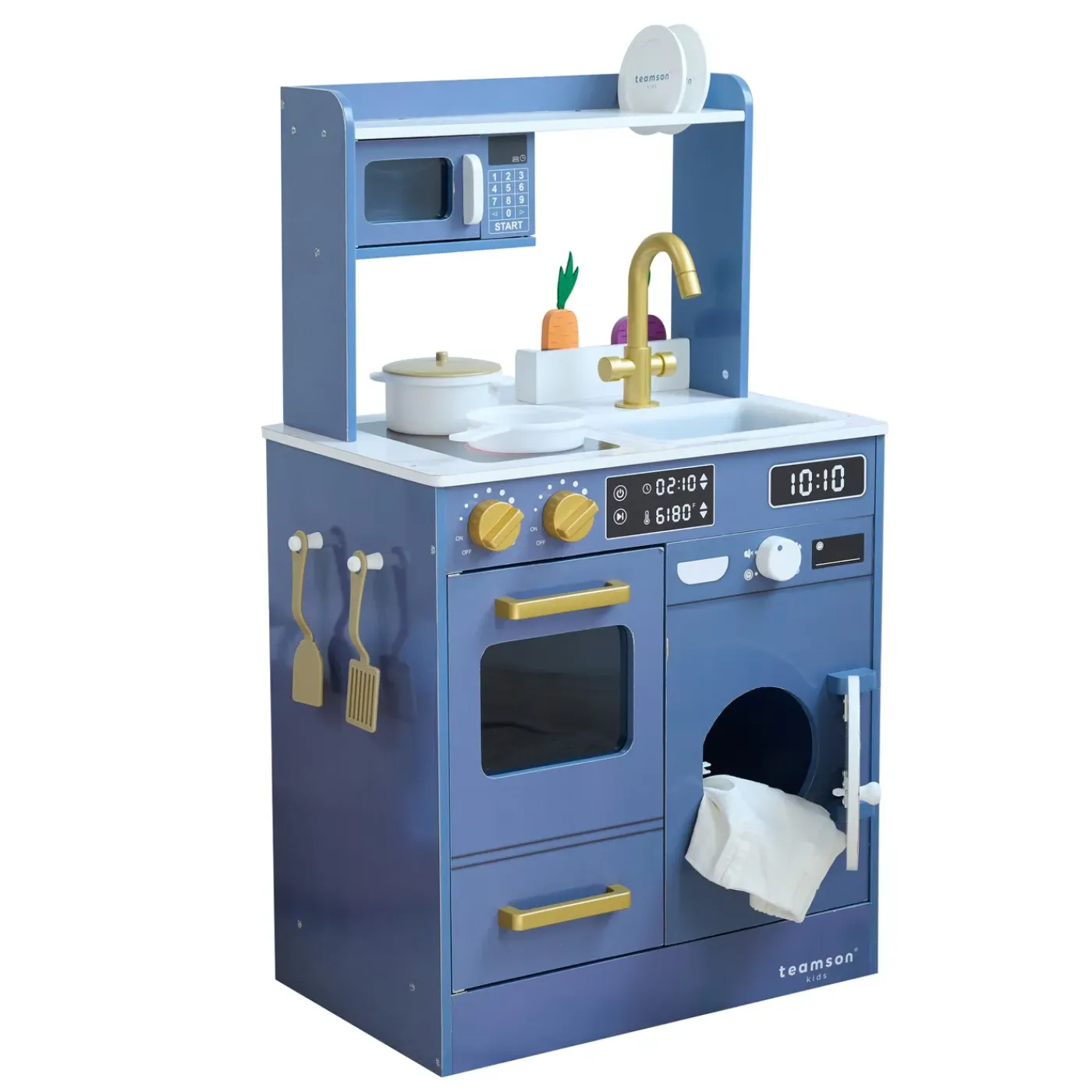 Teamson Kids - Blauwe Houten Speelkeuken Little Chef - Gootsteen, Tuin, Accessoires