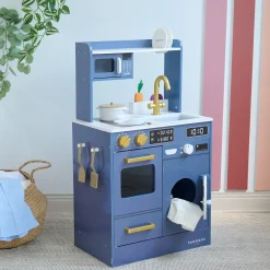 Teamson Kids - Blauwe Houten Speelkeuken Little Chef - Gootsteen, Tuin, Accessoires
