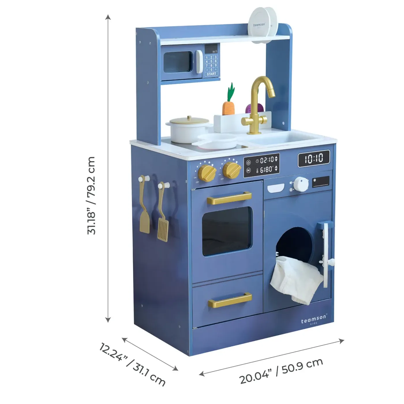 Teamson Kids - Blauwe Houten Speelkeuken Little Chef - Gootsteen, Tuin, Accessoires