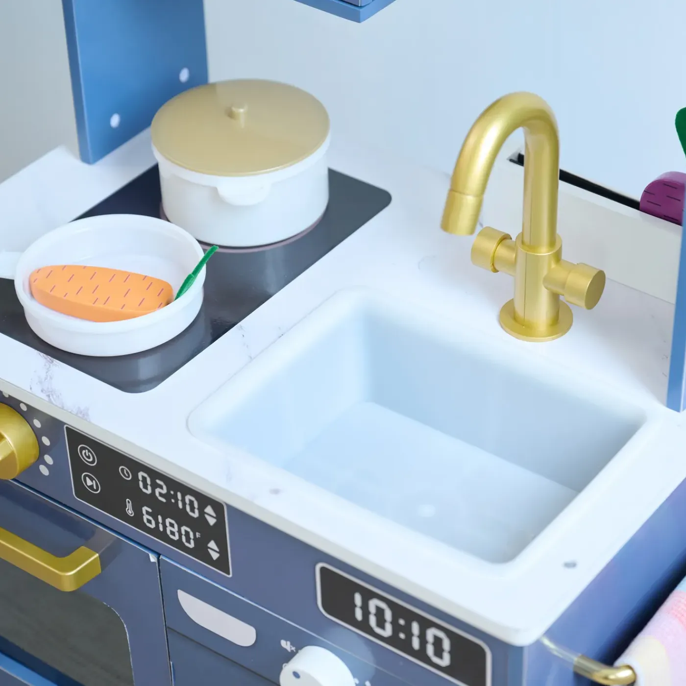 Teamson Kids - Blauwe Houten Speelkeuken Little Chef - Gootsteen, Tuin, Accessoires