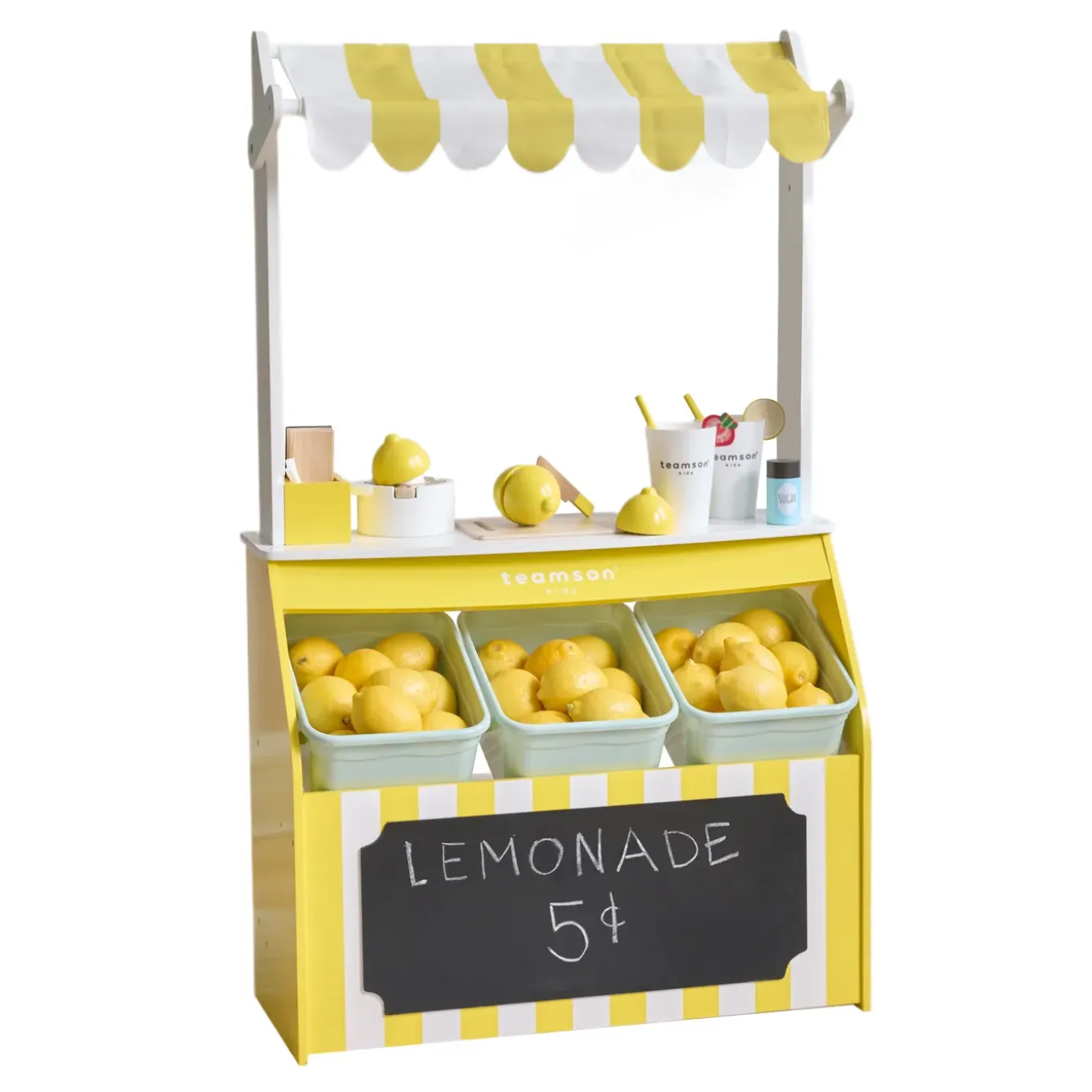 Teamson Kids - Houten Limonadekraam Sunny Citrus - 18 Accessoires, Geluiden, Rollenspel