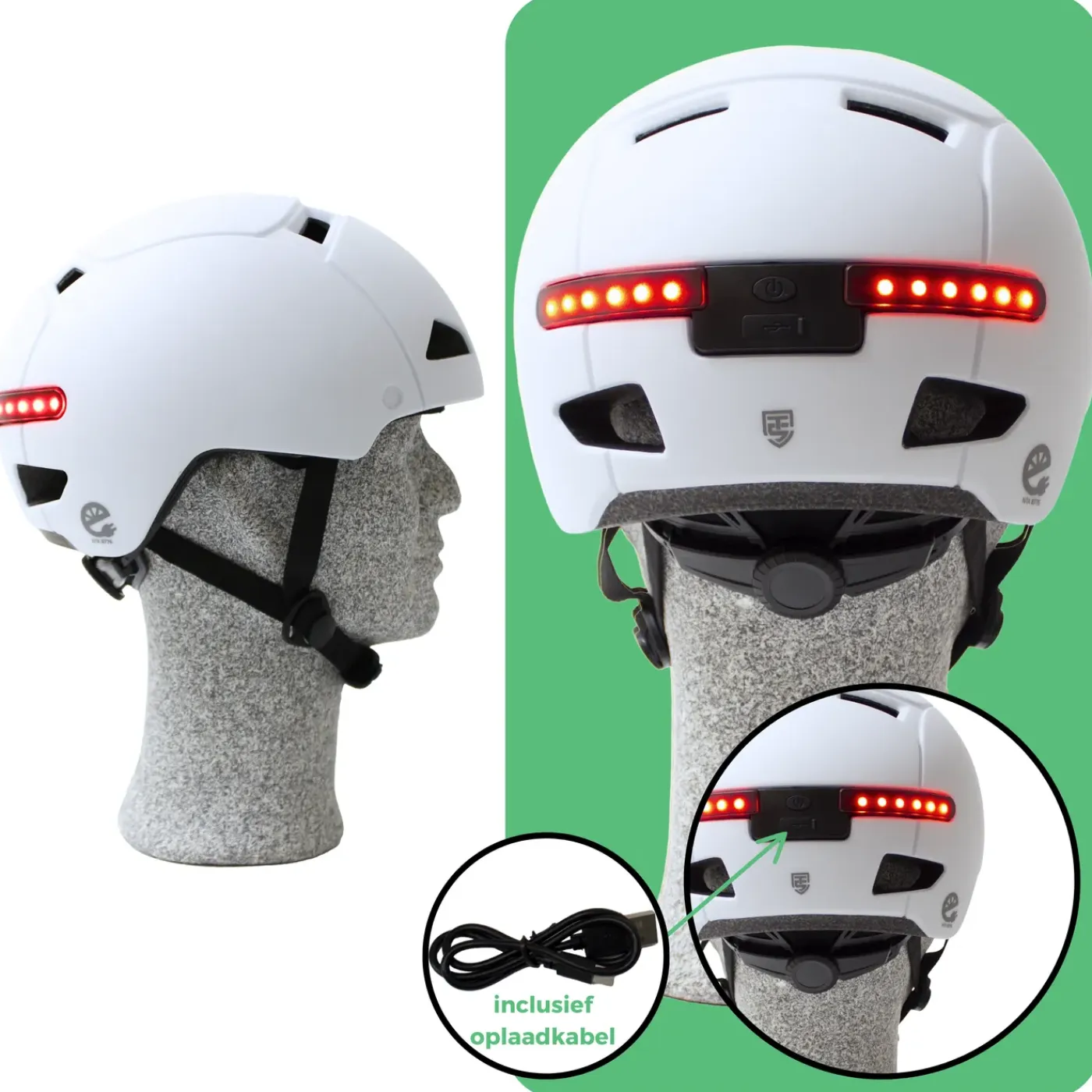 Technosafety Speed Pedelec Helm Wit Met Vizier En Verlichting - Nta 8776 - Maat L 58-61 Cm