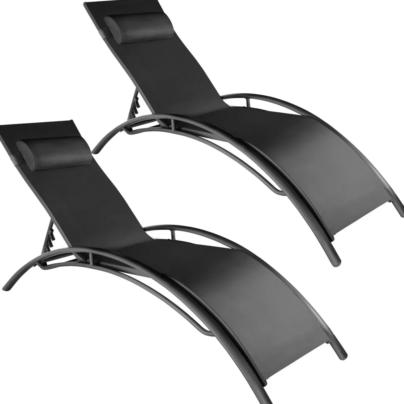 Tectake 2 Aluminium Ligstoelen - 5-traps - Set Van 2 - Zwart
