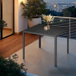 Tectake Aluminium Tuintafel Maren Met In Hoogte Verstelbare Poten 90x90x74,5cm - Zwart