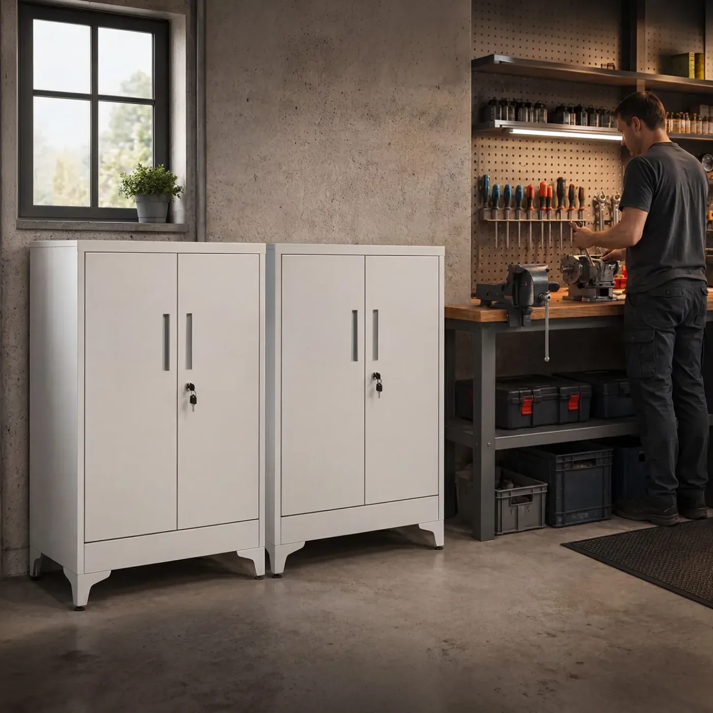 Tectake Archiefkast Grijs - 3 Verstelbare Vakken - 2 Deuren Met Slot - 60x40x100cm