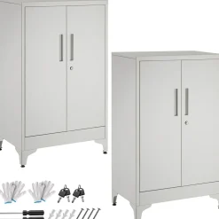 Tectake Archiefkast Grijs - 3 Verstelbare Vakken - 2 Deuren Met Slot - 60x40x100cm