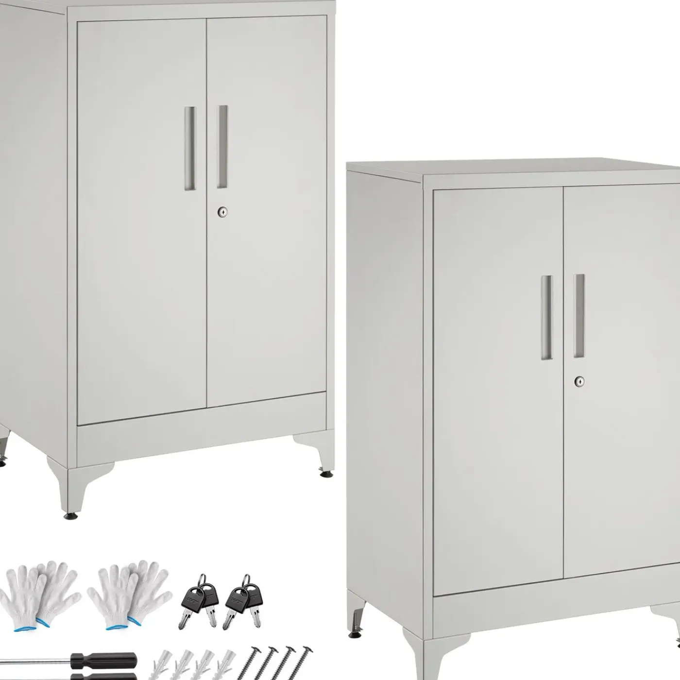 Tectake Archiefkast Grijs - 3 Verstelbare Vakken - 2 Deuren Met Slot - 60x40x100cm