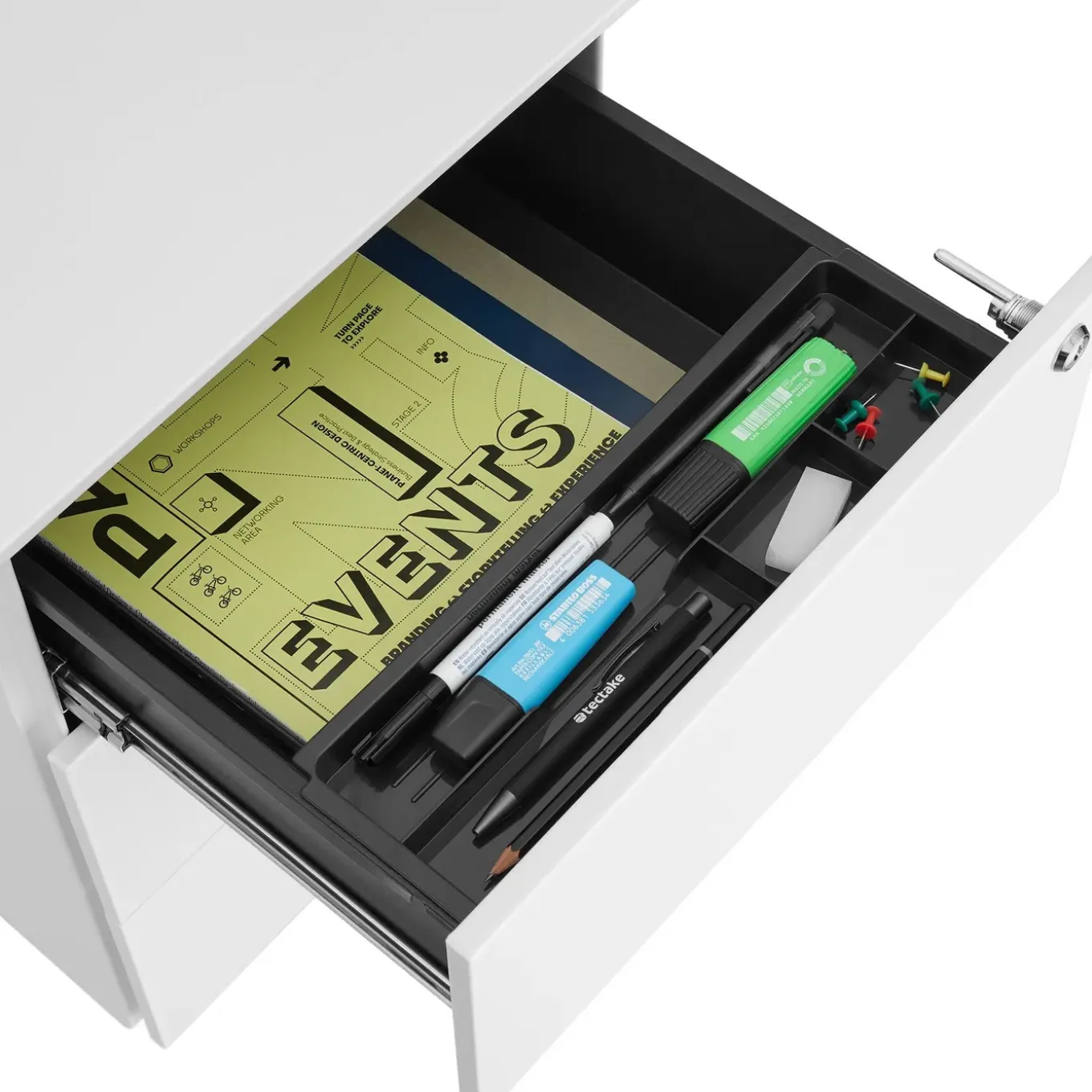 Tectake Archiefkast Magna Met 3 Afsluitbare Lades - Wit