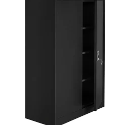 Tectake Archiefkast - Zwart - Metalen - Met Slot - 4 Vakken - Verstelbare Planken