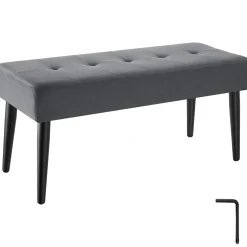 Tectake Bankje Fluweellook Met Stalen Poten Grijs 95x38x45 Cm - Gepolsterd Zitbank Hocker
