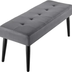Tectake Bankje Fluweellook Met Stalen Poten Grijs 95x38x45 Cm - Gepolsterd Zitbank Hocker