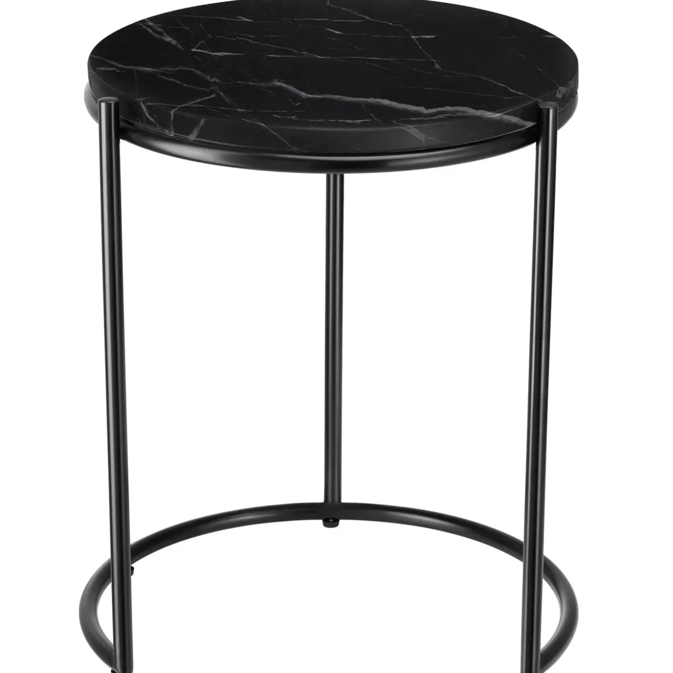 Tectake Bijzettafel Ellsa - Marmerlook - Stalen Frame - Zwart/zwart