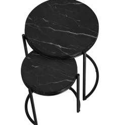 Tectake Bijzettafel Ellsa - Marmerlook - Stalen Frame - Zwart/zwart