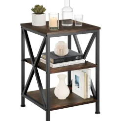 Tectake Bijzettafel Nottingham 40,5x40,5x60,5cm - Industrieel Hout Donker - Rustiek