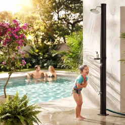 Tectake Buitendouche - 20L - Water tot 60°C - Met Beschermhoes en Zeepbakje - Tuinslangaansluiting